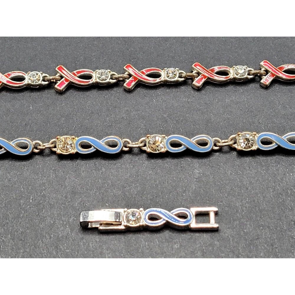 Breast Cancer, Child Abuse, Pink and Blue Ribbon Bracelet Bundle NRQ Mark